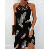 Autumn Halter Neck Leopard Mini Dress Sexy Vintage Vestidos De Fiesta Patchwork Print Sleeveless Beach Casual Dress
