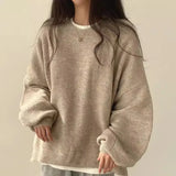 Zingj Chic Autumn And Winter French Lazy Wind Round Collar Side Open Fork Loose Casual Versatile Long Sleeve Warm Knit Sweater-Outfit
