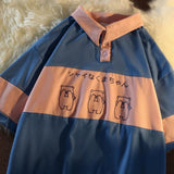 Polo Collar Letters Print Oversized T shirt Women Girls Harajuku New Summer Korean Kawaii Clothes Pullovers Tee