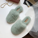 Women House Slippers Shoes Rabbit Fur Slippers 2019 Real Hair Slides Female Furry Indoor Flip Flops Fluffy Plush Shoes