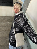 2022 Hollow Out Long Sleeve T Shirts Oversized O Neck Y2K Summer See Through Black 90s Vintage Beach Sexy Tops