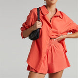 Casual Two Piece Sets Womens Outifits Shorts Fashion Set of Pants and Blouse Solid Color Cardigans Y2k Tracksuit