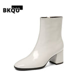 Autumn New Style Square Toe Low-top Women's Boots Increase White Martin Boots Thick Heel Short Boots Plus Size
