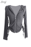 Style T-shirts Women 2023 Autumn Hooded Ins Prevalent Tops Slim Long Sleeve Coat Daily Minimalist Hot Selling Chic