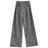 Autumn/Winter New Grey Wide Leg Jeans Women's High Waisted Slimming Loose Straight Leg