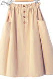 Women Summer Skirt Spring Korean Style Casual Solid High Waist A-Line Midi Skirts With Pocket Girls Elegant