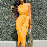 Neck Ruched Irregular Lacing Solid Satin Robe Dress Sexy Sleeveless Slit Midi Dresses Evening Party Vestidos Women