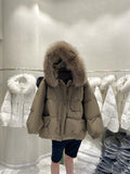 Real Natural raccoon fur Collar Women Winter White Duck Down Coat Female Solid Puffer Jacket Oversize Hooded Thicken