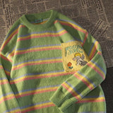 and fresh love embroidery pattern pullover purple sweater American college style lazy aesthetic women winter sweaters