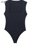 2023 Black Body Woman Square Neck Sexy Lingerie For Women Body Sleeveless Bodysuit Women Wide Straps Bodycon Summer