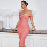 Women Bandages Dress 2022 New Sexy Off Shoulder Bodycon Celebrity Club Party Midi
