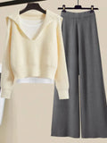 Winter Women Clothing Korean Casual Vest+knitted Sweaters+wide Leg Knitting Wide Leg Pants Sets Ladies Warm Knitwears