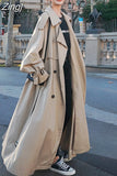 Spring Autumn Extra Long Flowy Oversized Casual Trench Coat for Women Belt Double Breasted Loose Korean Fashion