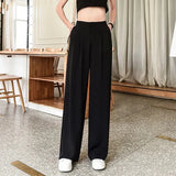 Loose Office Lady Wide Leg Pants Summer Solid Elegant Women Straight Trousers Korean High Waist Pants Chic Suit