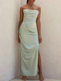 Strapless Backless Sexy Dress For Women Solid Sleeveless Side Split Dresses Female Party Club Long Dress