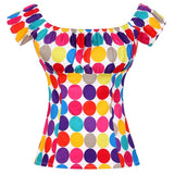 Women Shirt Cotton Short Sleeve Red Plaid Polka Dot Print Clothings Party 50s 60s Retro Vintage Kawaii Checkered