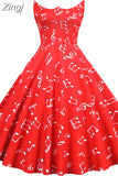 Summer Dress Women Sweet Peter pan Collar Vintage Elegant Music Note Print Slim Sleeveless Party Dresses