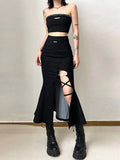 Women's Autumn New High Waist Slim Split Fishtail Skirt Ruffled Mid-Length Bag Hip Skirt Cotton Fashion Casual Skirt Female