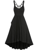 Casual Sleeveless Criss Cross Dresses Lattice Overlap High Stretch Regular Solid Color