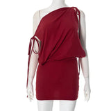 Off-shoulder Drawstring Mini Dress-Outfit