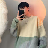 Style Patchwork Men's Sweater Pullovers O-Neck Loose Long Sleeves Sweaters for Men Ins All Match Sweater Men's