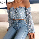 Women Off Shoulder Floral Print Tied Detail Blouse Spring Tops and