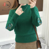 Winter Women Sweaters and Pullovers Long Sleeve Casual Embroidery Turtleneck Slim Knitted Jumpers Pull Femme