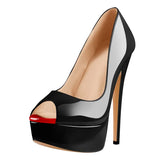 Onlymaker Women's Peep Toe Pumps Platform Fashion Spike Pumps Extremely High Heel Party Wedding Slip On Shoes Big Size