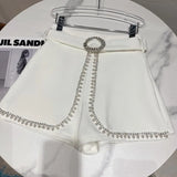 2022 Autumn New Arrivals Solid Color Nature Waist Pearl Nailed Bead Edge Fake Two Pieces Shorts