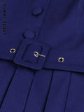 2022 Swing Rockabilly Solid Flare Dress 50s Retro Vintage Bow Neck Knee-Length Pin Up Bandage Office Pleated