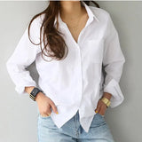 Women Shirt Long Sleeve Casual Turn Down Collar Workwear Office Lady Buttons Soft Solid Feminine Top Fashion