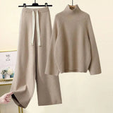 Women Sweater Suit Autumn Winter Turtleneck Knitting Sweater and Wide Leg Pants Sets Elegant Loose Jumpers Oversized