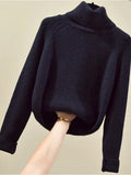 Winter Office Ladies Elegant Sets Womens Outfits 2023 Plaid Thick Coats+Turtleneck Knitted Sweater+woolen Harem Pants