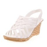 Sandal Woman High Platforms Cut Outs Wedges Breathable Pattern Checkered Gladiator Elastic Band High Heeled