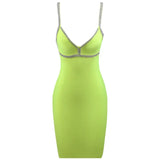 New Spaghetti Strap Bandages Dress Sexy Beading Sleeveless Bodycon Clothes Club Party Celebrity