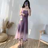 Knitted Camis Dress Women Korean Fashion Slim Mesh A Line Long Dress Female Elegant Sleeveless Elastic Base Sundress