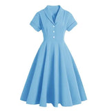 Women Patchwork Vintage 50s 70s Solid Dress Robe Ladies Notched Collar Button Belt Purple Elegant Party Rockabilly Swing