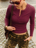 Buttoned Long Sleeve Solid Top- Outfit
