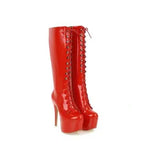 Sgesvier 2021 new arrival knee high boots women round toe autumn lace up platform boots sexy stiletto heels boots prom