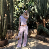 Summer New Women's Round Neck Solid Color Wide Leg Pants Temperament Commut Fashion