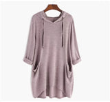 Zingj Spring New EBAY Women's Hooded Solid Color Loose T-Shirt Irregular Pocket Top-Outfit