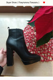 Onlymaker Women Ankle Boots Pointed Toe Black Matte Flock12CM Chunky Heel Platform Booties Party Shoes Large Size Short