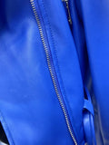 Spring Autumn Short Blue Soft Pu Leather Biker Jacket Women Zipper Long Sleeve Belt Cool Luxury Designer Clothes
