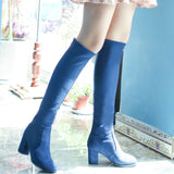 Fashion Knee High Boots Women's Winter Boots Thick High Heel Stretc Long Boots Slip On Autumn Shoes Woman Black
