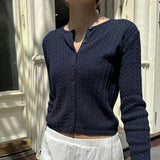 Solid Color Cable Knit Round Neck CardiganOutfit