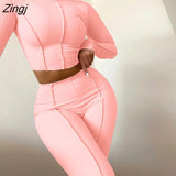 Autumn White Ribbed 2 Two Piece Sets Tracksuit Womens Outfits Long Sleeve Crop Top Pants Sets Sweat Suits Matching