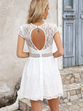 Mini Dress For Women Summer White Short Sleeve Dress Female Fashion Hollow Out Dress Ladies Elegant Party Short