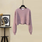 Women Winter Patchwork Long Sleeve Knitted Tops + Asymmetric Skirt 2 Piece Suit Female Party Elegant Two Piece