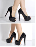 Onlymaker Women's Peep Toe Pumps Platform Fashion Spike Pumps Extremely High Heel Party Wedding Slip On Shoes Big Size