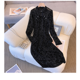 Sexy Black Lace Long Sleeve Midi Dresses Women 2023 Spring Autumn Korean Elegant Fashions Evening Party Female